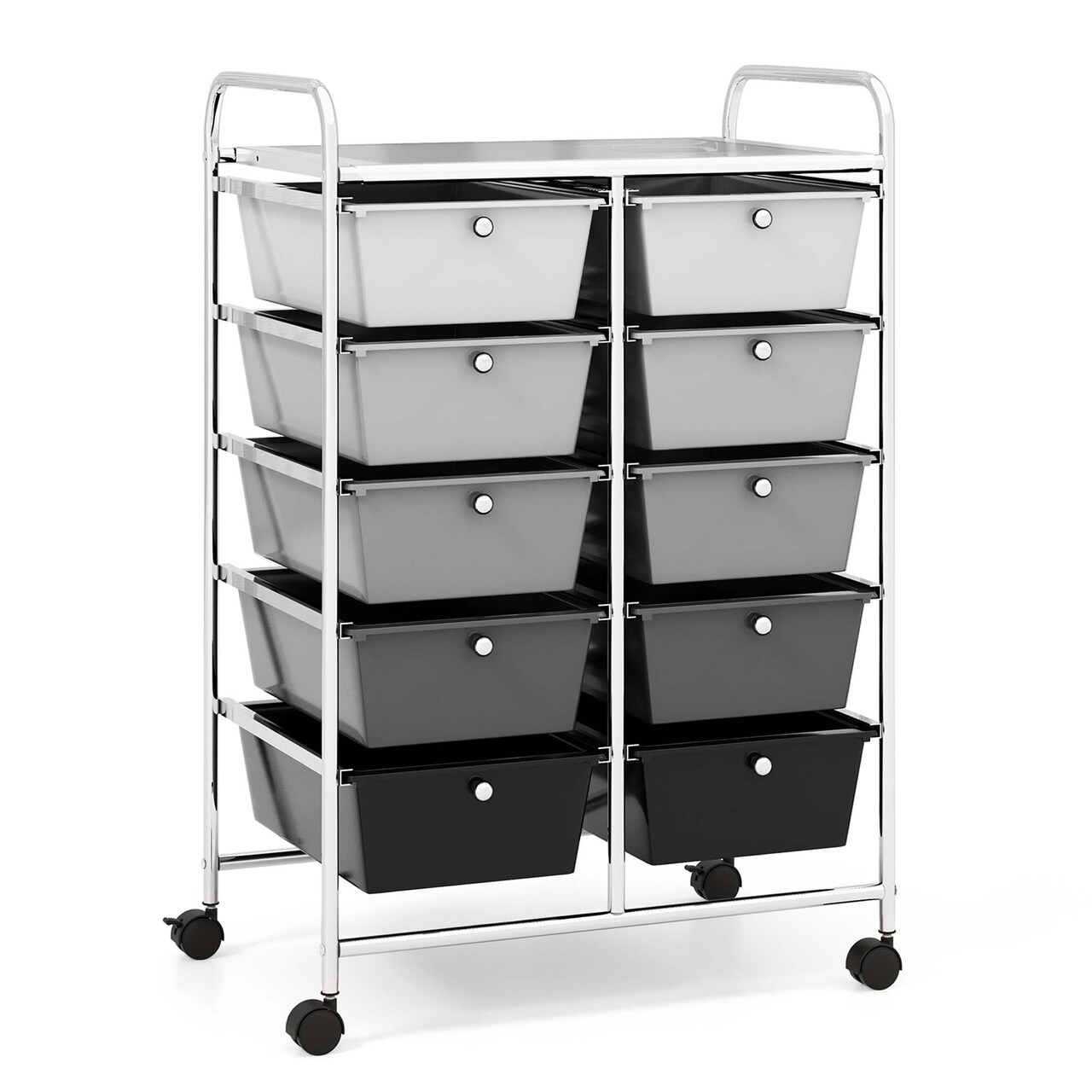 Costway 10-Drawer Storage Cart Utility Rolling Trolley Kitchen Office Organizer Black/Clear/Macaron/Grey/Black Gardient/Multicolor/Pink/RainbowithWhite/Hot Pink/Skin Pink/Purple
